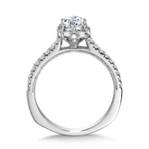 Six-Prong Milgrain-Beaded Baguette Halo Engagement Ring